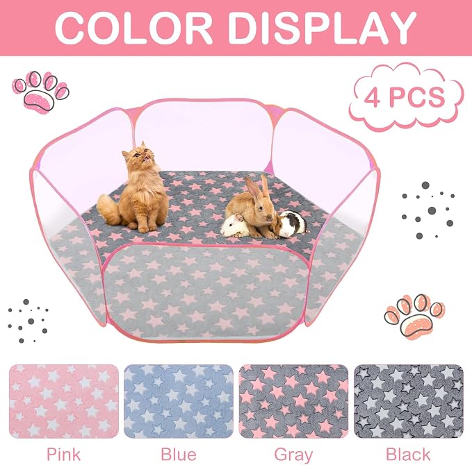 Preboun 4 Pcs 47 in Guinea Pig Playpen Pad Waterproof Hexagon Mat Reusable Dog Playpen Liner for Small Animal Rabbit Cage Tent Pee Pad Washable Yard Fence(Star)