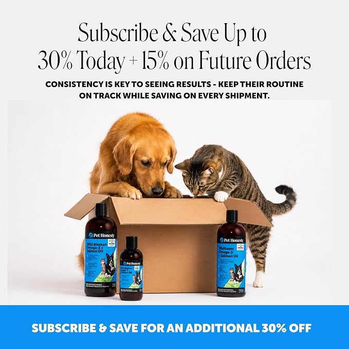 Wild Alaskan Omega-3 & Salmon Oil for Dogs and Cats - 100% Pure Natural Fish Oil for Skin & Coat Health, Shedding & Itch Relief - EPA DHA Fatty Acids for Joint Support & Heart - 8 oz