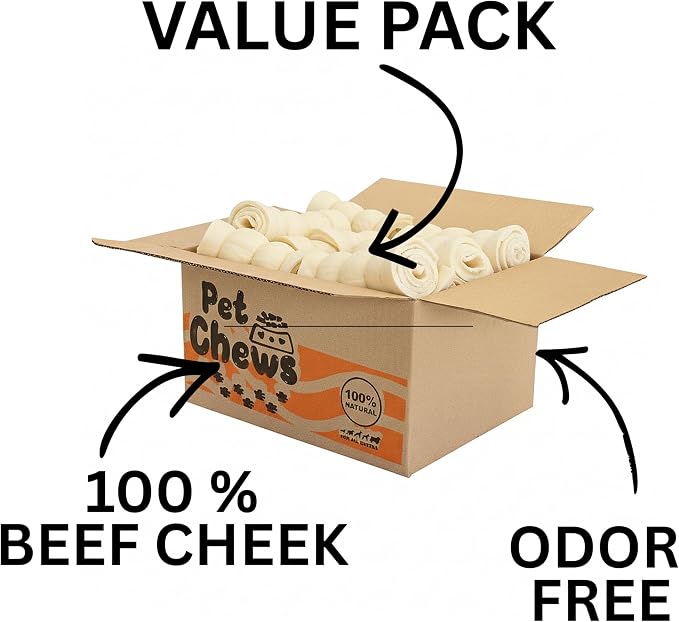 Beef Cheek Rolls (12-Pack) 5-6" Mega Thick | Long Lasting Dog Chews, Odor Free & Fully Digestible | 100% Natural Beef Retriever Rolls for Medium & Large Dogs