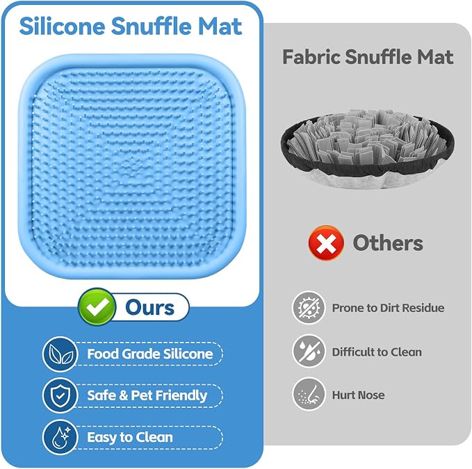 Snuffle Mat for Dogs, 23.6" x 23.6" Silicone Dog Feeding Mat Sniffing Interactive Feeding Game Encourages Natural Foraging Slow Feeder for Small/Medium/Large Dogs, Indoor & Outdoor (Blue)