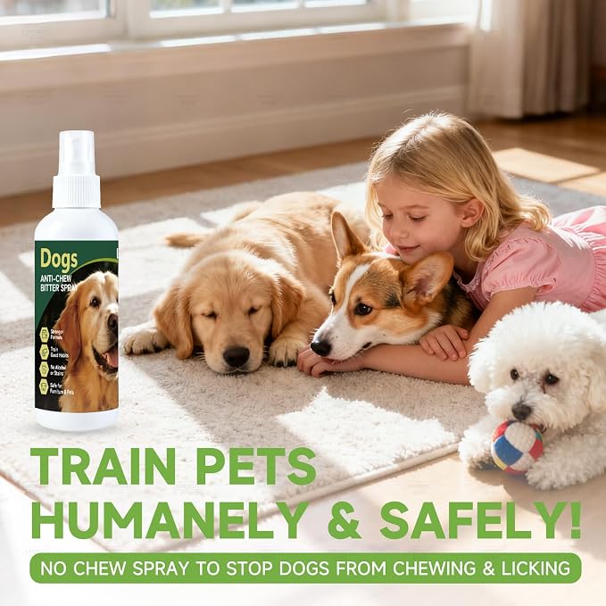 Bitter Dog No Chew Spray, Dog Deterrent Spray for Furniture & Carpet, Puppy Corrector & Training Spray for Dogs & Puppies, Safe & Natural, Prevent Peeing, Biting, Chewing & Licking Injuries, 2 Bottles