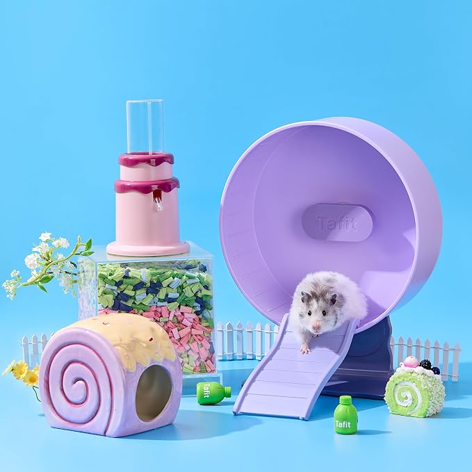 Silent Hamster Wheel 8.7 Inch Dual-Bearings Small Animals Quiet Running Exercise Wheels, Height Adjustable for Dwarf Hamsters, Gerbils, Mice, Hedgehog, Lemmings, or Other Small Pets,Taro Purple