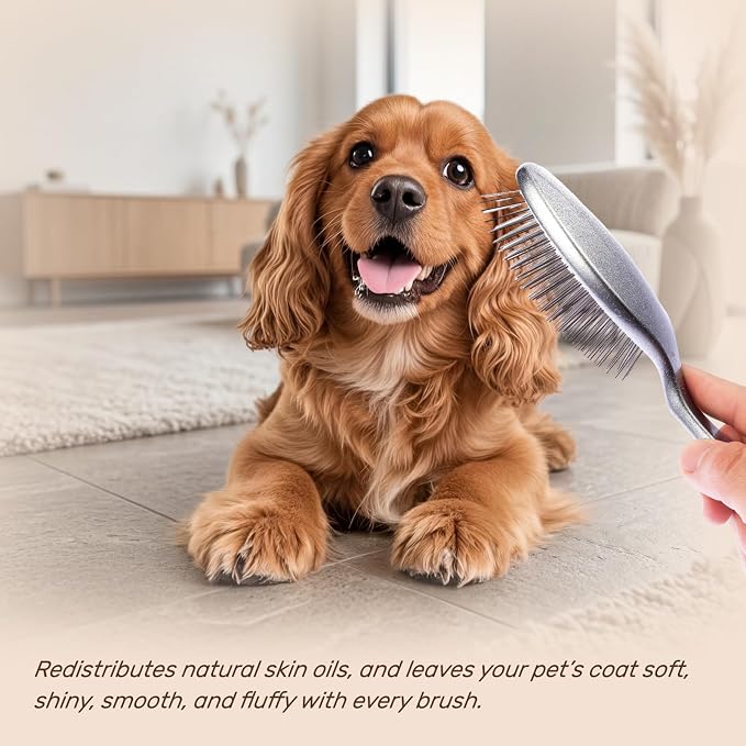 2PCS Slicker Brush for Dogs, Professional Pet Grooming Brush, 27mm Oval Stainless Steel Pin, Sparkle Glitter Handle, Anti-Static Round-Tipped Pins, Gentle Massage & Shedding Comb for Long Haired Dogs