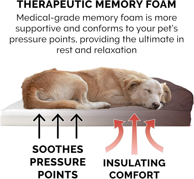 FurHaven Supportive Memory Foam Sofa Dog Bed with Washable & Removable Cover - Quilted - Coffee, Dogs Dogs Up to 125 lbs - Jumbo Plus XXL