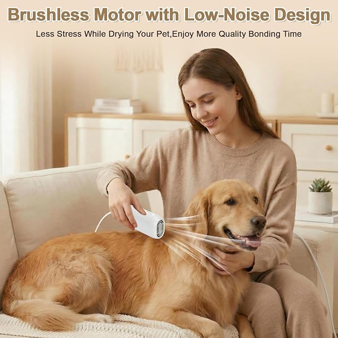 Pet Neck Dryer,110,000 RPM Brushless High-Speed Blower for Dogs and Cats,Pet Hair Dryer with 3 Speeds & 3 Temp for Grooming