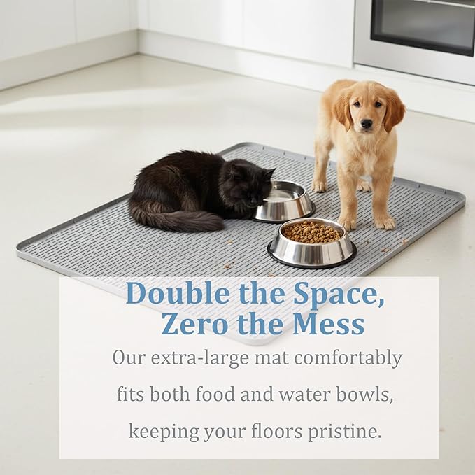 Silicone Pet (39.8"x27.8") Feeding Mat, Waterproof Dog Bowl Mat for Floors, Non-Slip Tray for Cat Food and Water, Easy-Clean Placemat for Indoor Pets