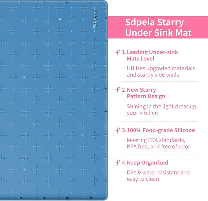 Sdpeia Under Sink Mat 34"×22" Waterproof Silicone Cabinet Liner & Sink Protector for Kitchen & Bathroom, Multi-Purpose Organizers Tray for Pets, Laundry, Cat Litter Mat