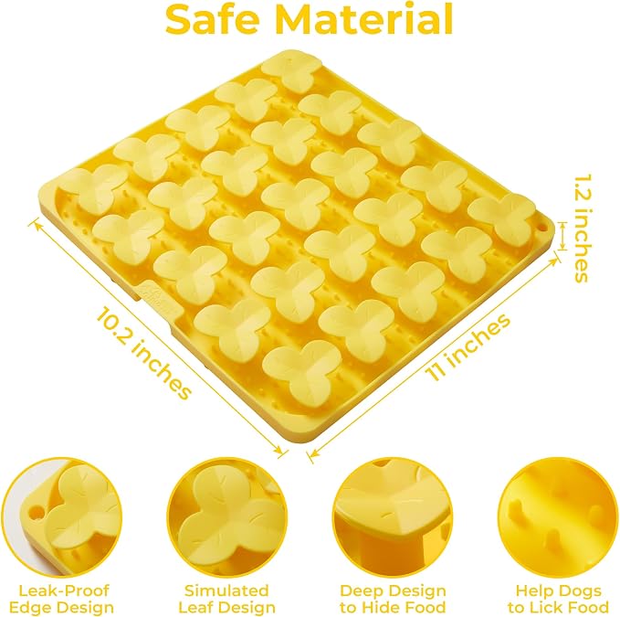 Puzzle Feeder Snuffle Mat for Dogs, Lick Mat to Slow Down Eating, Puzzle Toys for Large and Medium Breed Dogs, Silicone Bowls for Dry, Wet, Raw Food, Yellow
