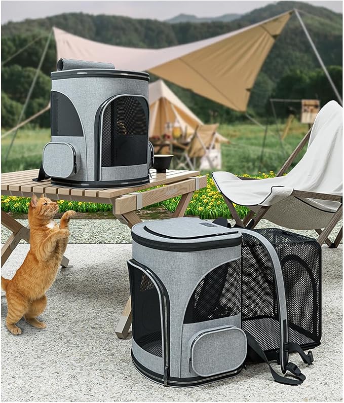 Cat Carrier Backpack, Expandable Pet Carrier with Sun Shade ，Oxford Canvas Material,Breathable Mesh Backpack for Small Dogs, Medium Cats, for Traveling, Hiking, Camping (Grey)