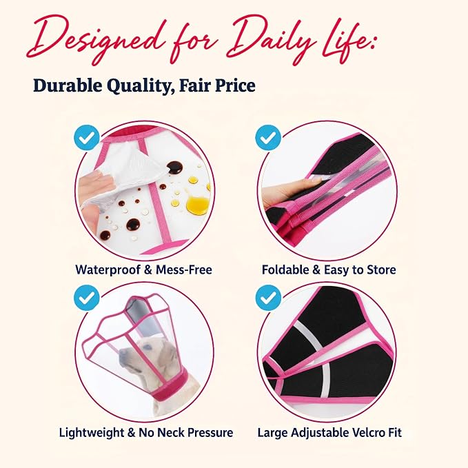 Soft Neck Pad - Hard Plastic Dog Surgery Recovery Cone Collar for Large Dogs, Clear Vision Cone for Dogs to Stop Licking, Comfy Dog Head Cones of Shame, Extra Long Elizabethan Collar, Rosered, XL