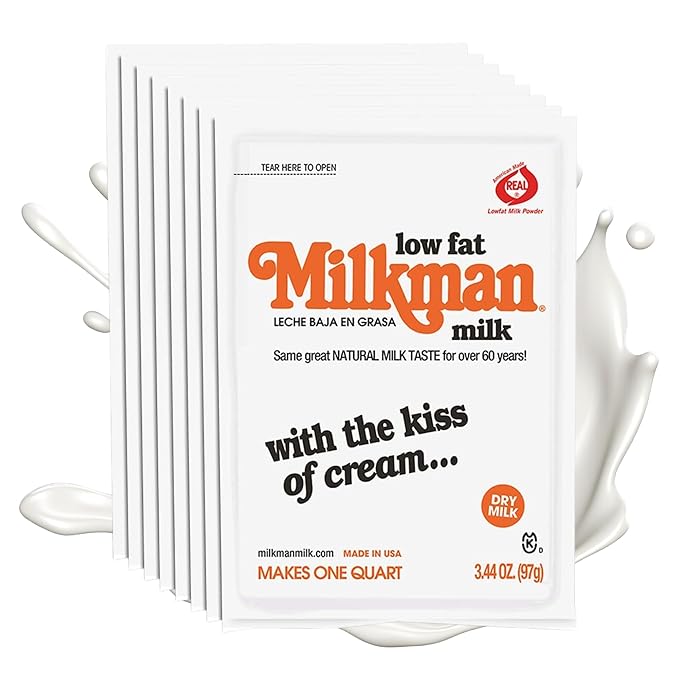 Milkman Low-Fat Milk - Instant Dry Milk Powder Packets - For Coffee, Baking, or Travel - Just Add Water, Makes One Quart - Classic, Natural Taste with the Kiss of Cream! (9 Pack)