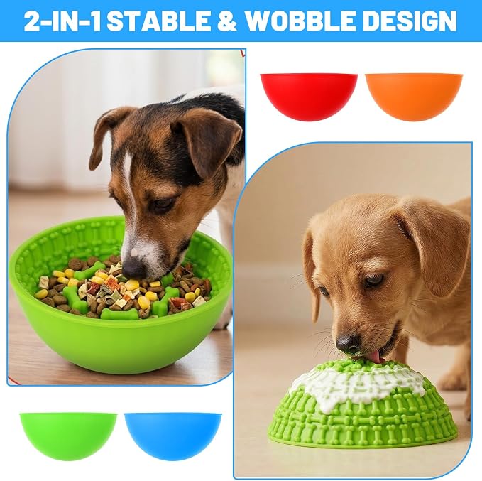 4 Pcs Dog Lick Bowl, Silicone Slow Feeder Wobble Bowl Set for Boredom & Anxiety Relief, Interactive Enrichment Mat for Fast Eaters, Promotes Oral Health, Non-Slip & Dishwasher Safe