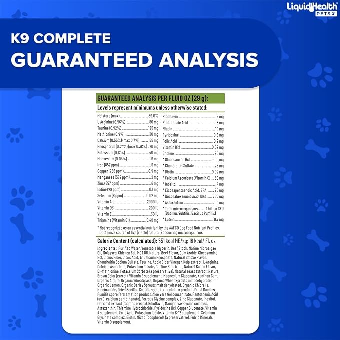 LIQUIDHEALTH Pets K9 Vegetarian Glucosamine Hip & Joint Support Formula & K9 Complete 8-in-1 Multivitamin for Dogs & Puppies - Pet Vitamin Supplement Bundle for Joint Health, Immune Support, USA Made