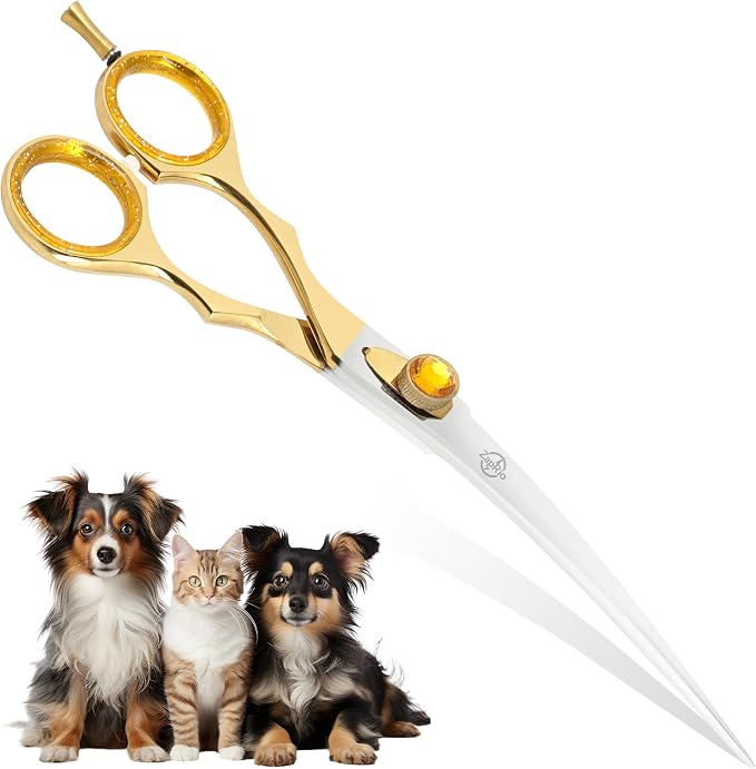 7.5 Inch Curved Grooming Scissors for Dogs and Cats – Professional Pet Grooming Shears for Face, Paws, Body and Tail – Sharp, Smooth, Ergonomic Curved Blades for Salon Groomers and Home Use