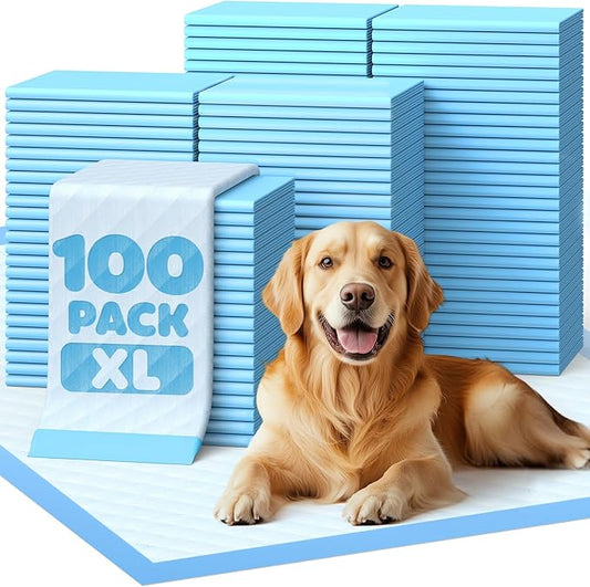 Powools Puppy Pads - 100 Packs, 34"×28" Ultra-Large Puppy Pads, Tear-ResistantPee Pads for Dogs, 6-Layer Ultra-Absorbent & Quick-Dry Blue Training Pads