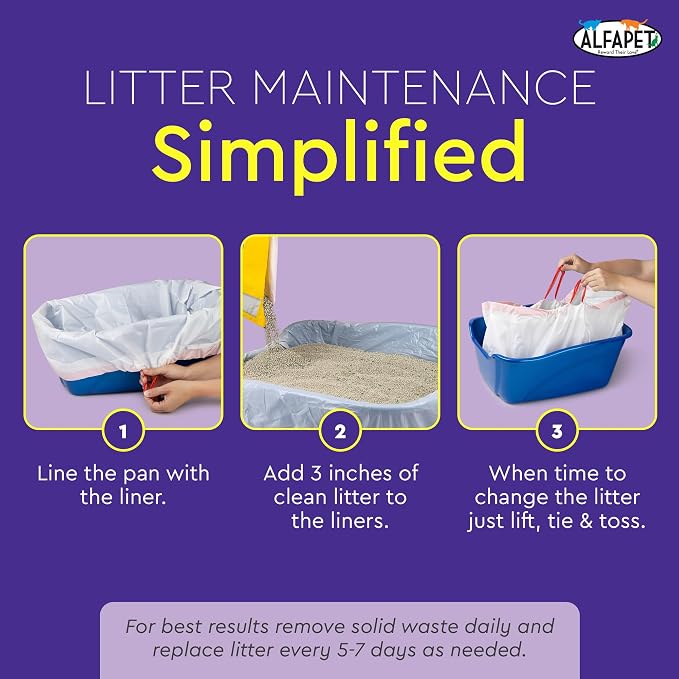 Cat Litter Box Liners Alfapet Heavy Duty Flat Bottom Extra Giant 20 Count - Tear-Resistant Litter Liner Bags Kitty Litter Liners for Rectangular Litterbox Pans, 36” x 18” x 2MIL Thick 30 lb Capacity