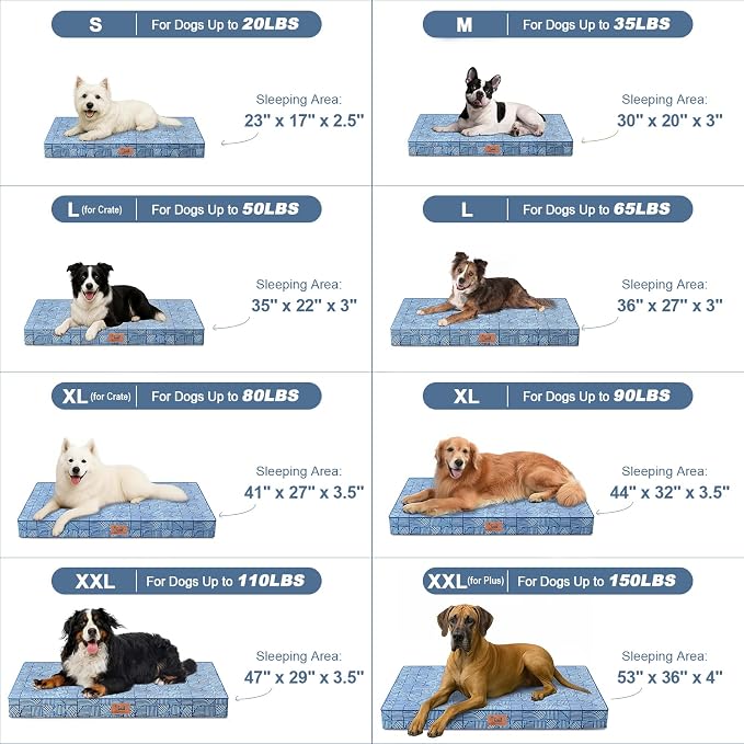 Outdoor Orthopedic Dog Bed for Extra Large Dogs, XL Waterproof Flat Pet Bed 44x32 Inch, Egg Crate Foam with Removable Washable Oxford Cooling Cover, White Blue