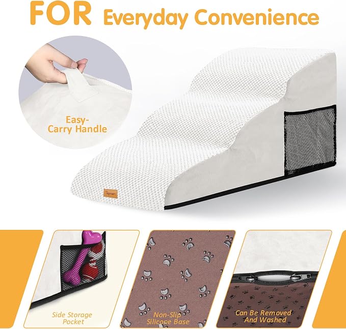 Topmart High Density Extended Foam Dog Ramp&Steps 3 Tiers,15.7" High,Non-Slip Dog Stairs with Removable Cover,Soft Foam Pet Ladder,Best for Injured,Older Cats,Pets with Joint Pain