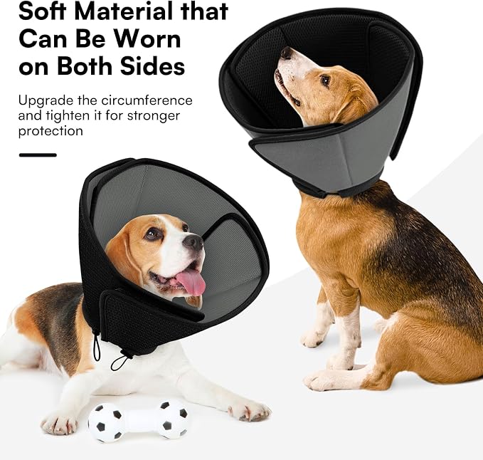 Queenmore Dog Cone,Soft Cone for Large Dogs After Surgery,Comfy Large Dogs Cones to Stop Licking, Adjustable Soft Dog Cones Collar, Elizabethan Pet E-Collar for Wound Healing,BlackGrey,L