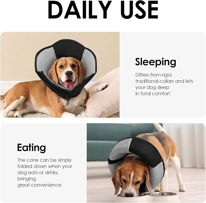 AOFITEE Large Dog Cone - Adjustable Dog Cone to Stop Licking, Foldable Extra Large Cones Dogs for Wound Healing, Pet Elizabethan Cones Collar After Surgery, XL Fabric Pet Neck Collar, Black X-Large