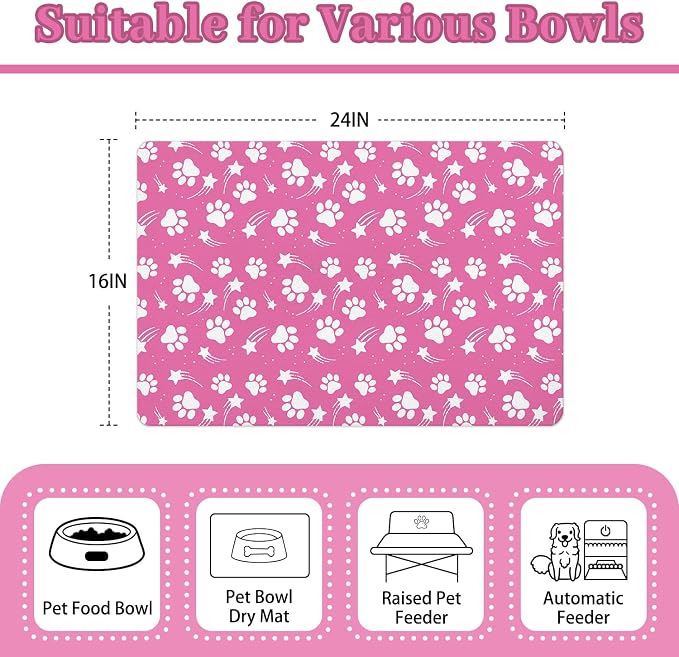 Dog Food Mat 16x24 Inch Pet Feeding Absorbent Mats for Floor Dog Cat Water Bowl Placemat Non-Slip Washable Pet Food and Water Mat