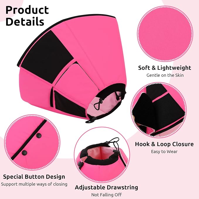 Queenmore Dog Cones for Small Dogs, Soft Cone for Dogs After Surgery, Adjustable Comfy Cone for Dogs & Cats, Comfortable Pet Cone After Surgery for Wound Healing, Pink S
