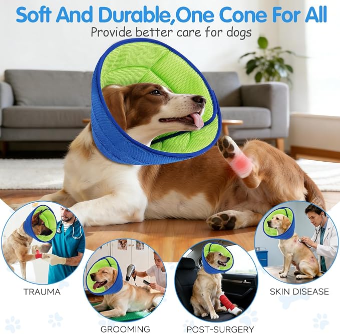 Upgrade Soft Dog Cone Collar, Dog Cone Alternative to Stop Licking After Surgery, Adjustable Comfy Cones for Small/Medium/Large Dogs, Light-Weight Mesh Fabric Elizabethan Collars (XXL)