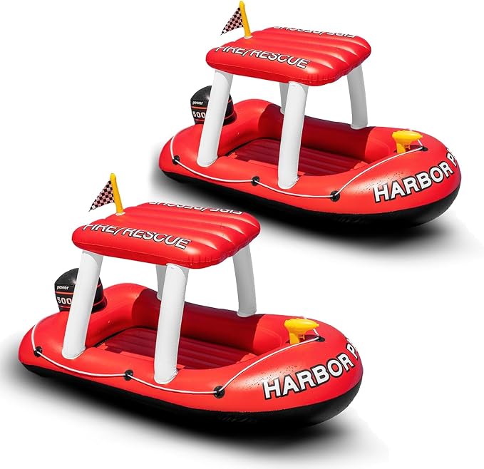 Police Boat Inflatable Pool Floats Kids, Toddler Harbor Master Police Patrol Inflatable Boat Pool Float Ride On, Fun Water Toy Squirter Pool Toy, Police & Fire Rescue Theme Pool Raft for Boys, Girl