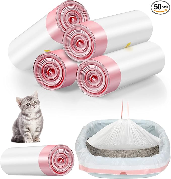 Colarr 50 Count Extra Disposable Large Cat Litter Box Liners Scented Jumbo Drawstring Bags for Pet Cat Supplies Litter Box Tray, 36 x 18 Inch