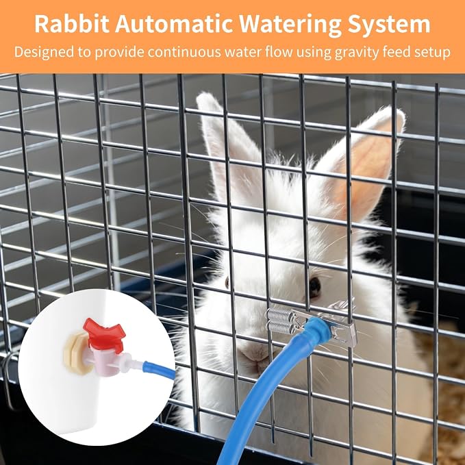 Automatic Rabbit Watering System Kit Include 12 Nipple Drinker, Hose and Valve, Gravity Feed Watering Kit with Drinking Nipples 28 mm Hole Opener for Rabbits Guinea Pigs Hamsters