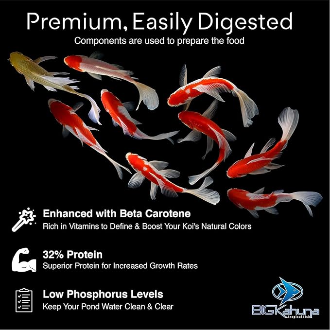 BIG Kahuna Koi Fish Food for Ponds 19lb - Koi Food for Pond Fish Food Pellets – 3/16-1/4 Floating Pond Pellet