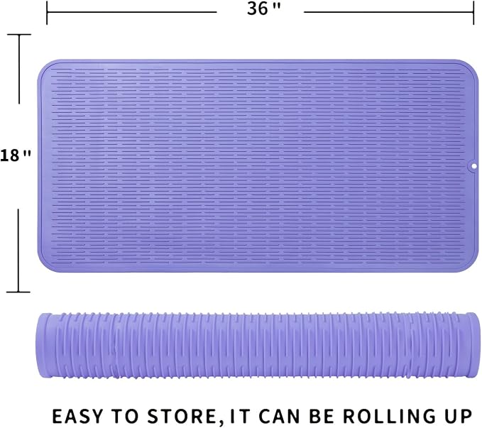 MicoYang Silicone Dish Drying Mat for Multiple Usage,Easy clean,Eco-friendly,Heat-resistant Silicone Mat for Kitchen Counter or Sink,Refrigerator or Drawer Liner Light Purple 5XL 36inches x 18inches