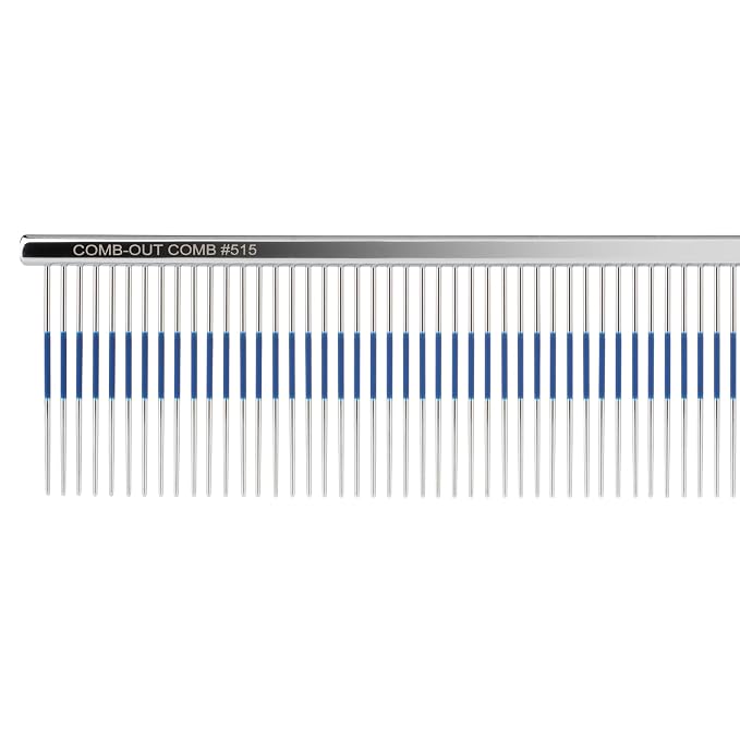 Chris Christensen 9" Long Tooth Fine/Extra Fine Comb-Out Comb, Groom Like a Professional, Rounded Corners Prevent Friction and Breakage, Unique Rubber Grip Line, Chrome Finish
