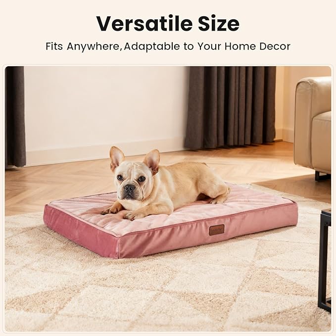OhGeni Orthopedic Waterproof Dog Bed for Medium Dogs, Machine-Washable Removable Cover in Easy-Clean Fabric, Reversible Memory Foam & Easy-Carry Handle, Suitable for Crate, 30 inch (Pink)