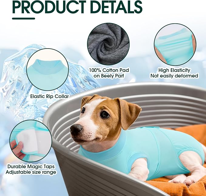 Kuoser Dog Recovery Suit for Dogs After Surgery, Soft Dog Surgical Onesie for Female Male Dogs Spay Neuter, Anti-Licking Pet Bodysuit for Abdominal Wounds, Skin Disease, E-Collar Alternative, Blue XS