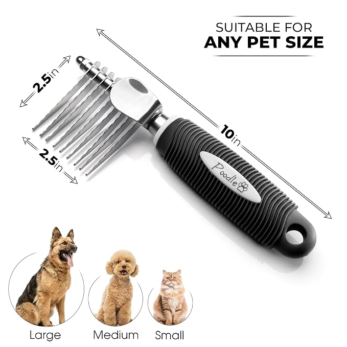 Poodle Pet Dog Grooming Rake + Dematting Comb Black Bundle