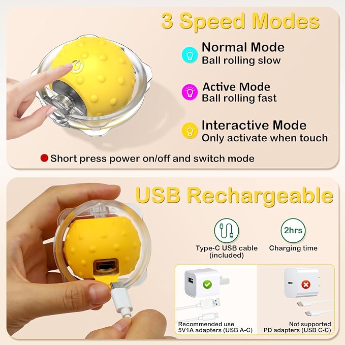 Muhhiba Interactive Cat Toys for Indoor Cats, Electric Cat Ball Fast Rolling in Pouch, Motion Activated Chirping Cat Toy, Hide and Seek Cat Toy with LED Light