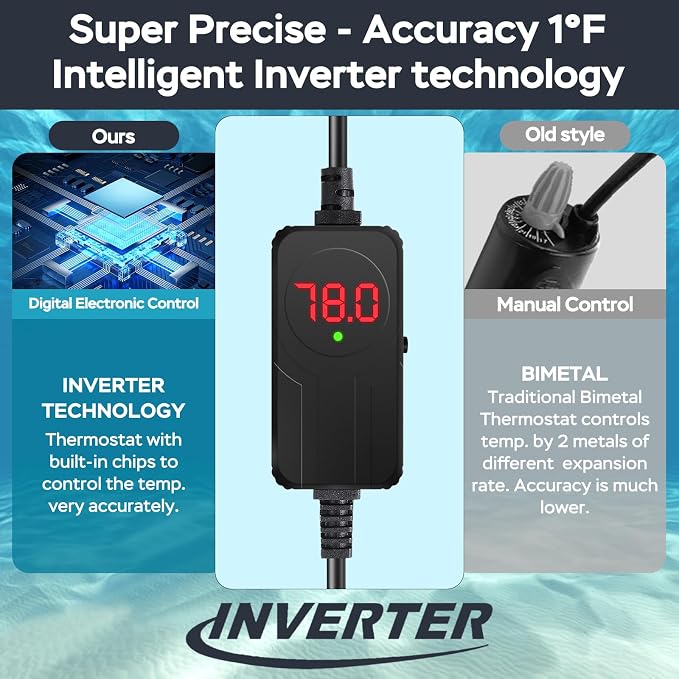 AquaMiracle Aquarium Heater, 100W Submersible Fish Tank Heater with LED Digital Display, Overheat Protection & Auto Power-Off When Out of Water, for Freshwater and Saltwater Fish Tanks (10-20 Gal)
