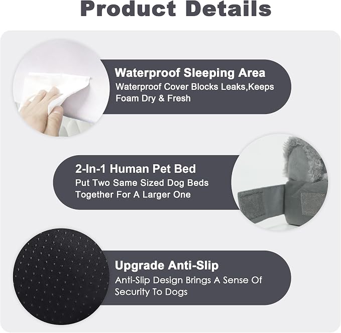XXL Orthopedic Dog Bed - Breathable Egg-Crate Foam Sofa Couch with Bolster, Water-Resistant Liner & Washable Rose Velvet - Ideal for German Shepherds, Boxers, Dark Gray(48'' x 30'')
