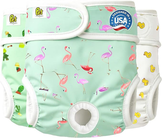 Pet Magasin® Super Absorbent Reusable Dog Diapers for Females (3-Pack) - Ideal Heat Solution, Washable Doggie Diapers for Female Dog - Perfect Doggie in Heat & Period (Trending, XL (23”-35” Waist))