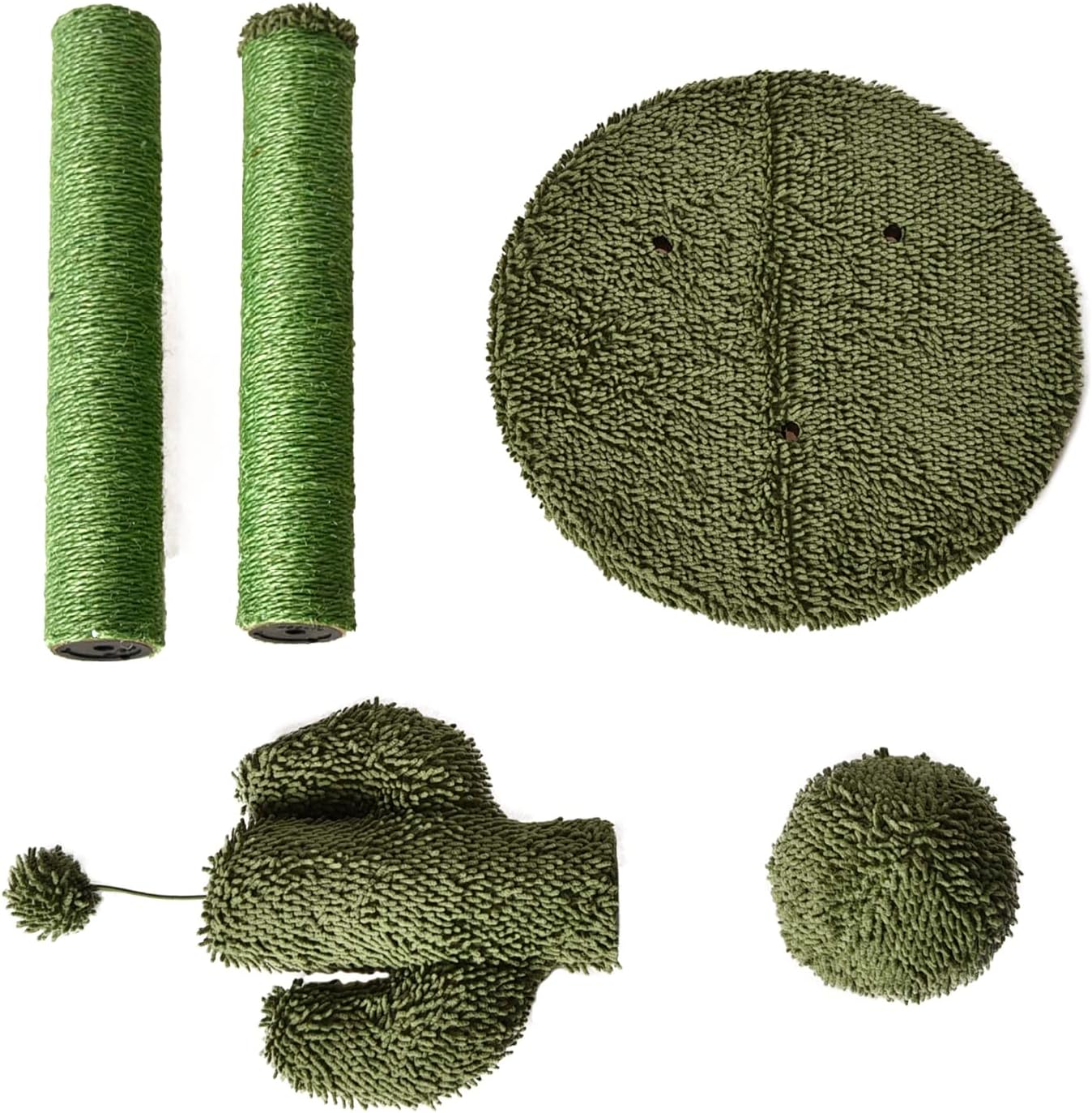 Amazon Basics Cat Scratcher - Indoor Cactus Triple Posts Cat & Kittens Scratching Post with Dangling Ball, Small (22.4"H) - Green