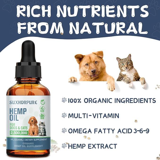 (5 Pack) Hemp Oil for Dogs and Cats - Helps with Anxiety Pain Stress Sleep Arthritis Seizures Relief - Support Hip Joint Health - Hemp Oil Drops Calming Treats