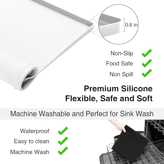 1 PACK SEIRI Washer and Dryer Topper, 26" x 26" Silicone Dryer Top Protector Mat for Flat Top Surface Cover and Front Load Washing Machine Non-Slip Waterproof Laundry Topper Mat Large (White)