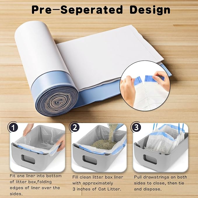 120-Pack Heavy Duty Cat Litter Box Liners for Fsitego & Fumoi Self-Cleaning Litter Boxes, Extra Thick Automatic Litter Box Bags, with Drawstring and Leakproof Cat Litter Bags