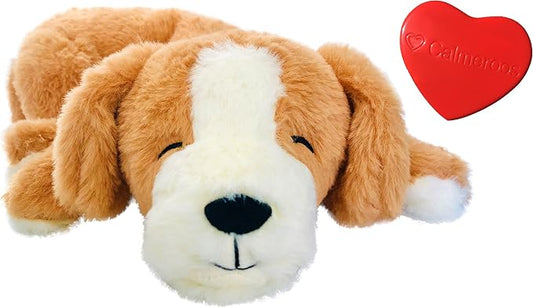 Plush Heartbeat Toy - Calming Anxiety Relief Toys for Puppies and Kittens - Heartbeat in a Soft Comforting Pet Plush for Dogs and Cats (Brown Plush + Heart Only)