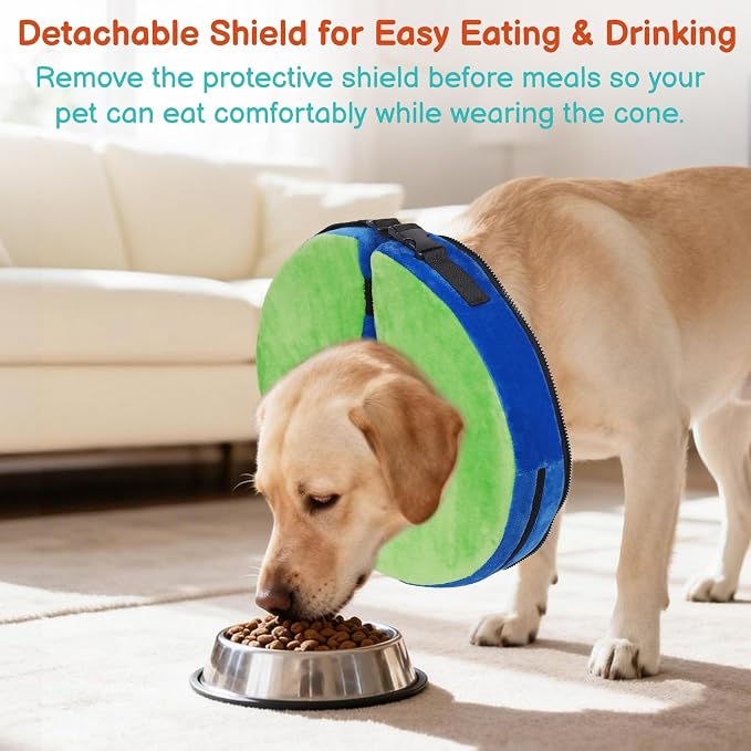 Sponge Dog Cone After Surgery, No Inflation Required Dog Donut Collar to Stop Licking, Inflatable Cone Alternatives for Medium Pets, Soft Recovery Collar with Protective Shield (Green Blue, S)