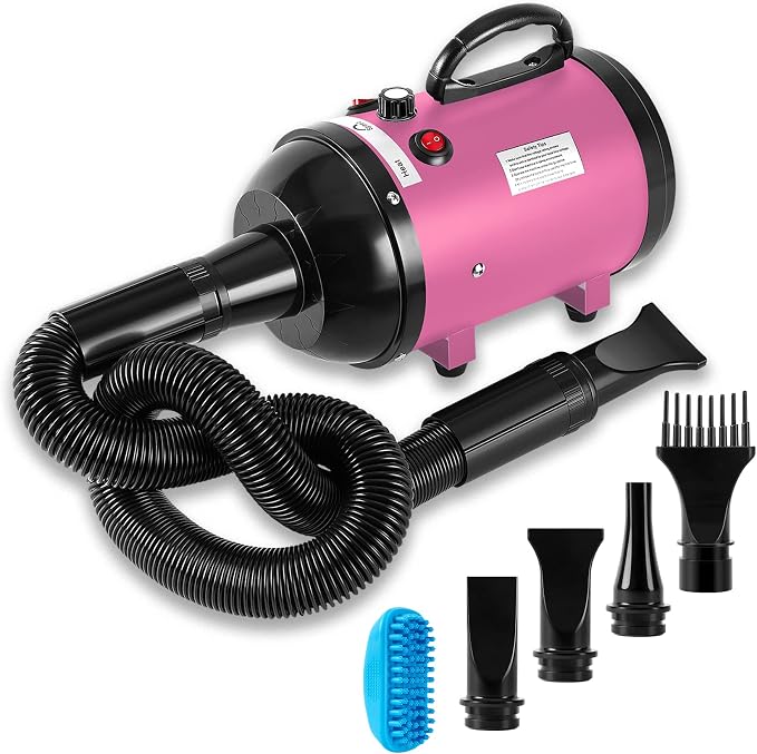 NESTROAD Dog Dryer for Pet Grooming,High Velocity 4.3HP/3200W Dog Blower Force Dryer with Stepless Adjustable Speed,Professional Pet Hair Drying with 4 Different Nozzles for Dogs Pets,Pink
