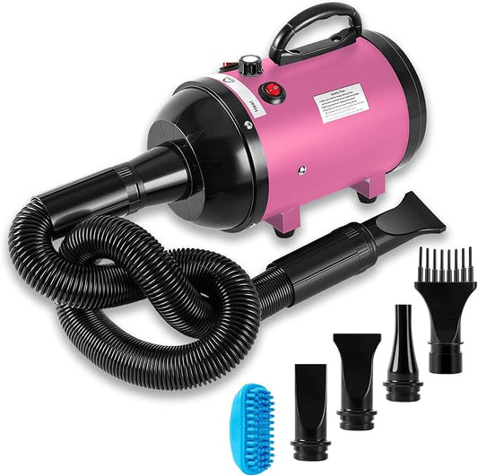 NESTROAD Dog Dryer for Pet Grooming,High Velocity 4.3HP/3200W Dog Blower Force Dryer with Stepless Adjustable Speed,Professional Pet Hair Drying with 4 Different Nozzles for Dogs Pets,Pink