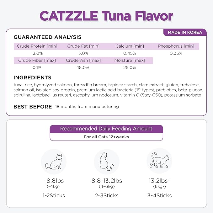CATZZLE Cat Treats, Dental Chews for Indoor Cats, Cat Teeth Cleaning, Dental Care Snacks - Digestive Health (Tuna Flavor), 5 Sticks (1.25 oz.)