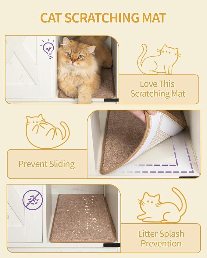 Hzuaneri Cat Litter Box Enclosure, Hidden Litter Box Cabinet Furniture with Bell, Indoor Cats House, Farmhouse Style, 39.4 x 21.7X 24.8 Inches for Hallway, Bedroom, Rustic Brown and White CB85214X